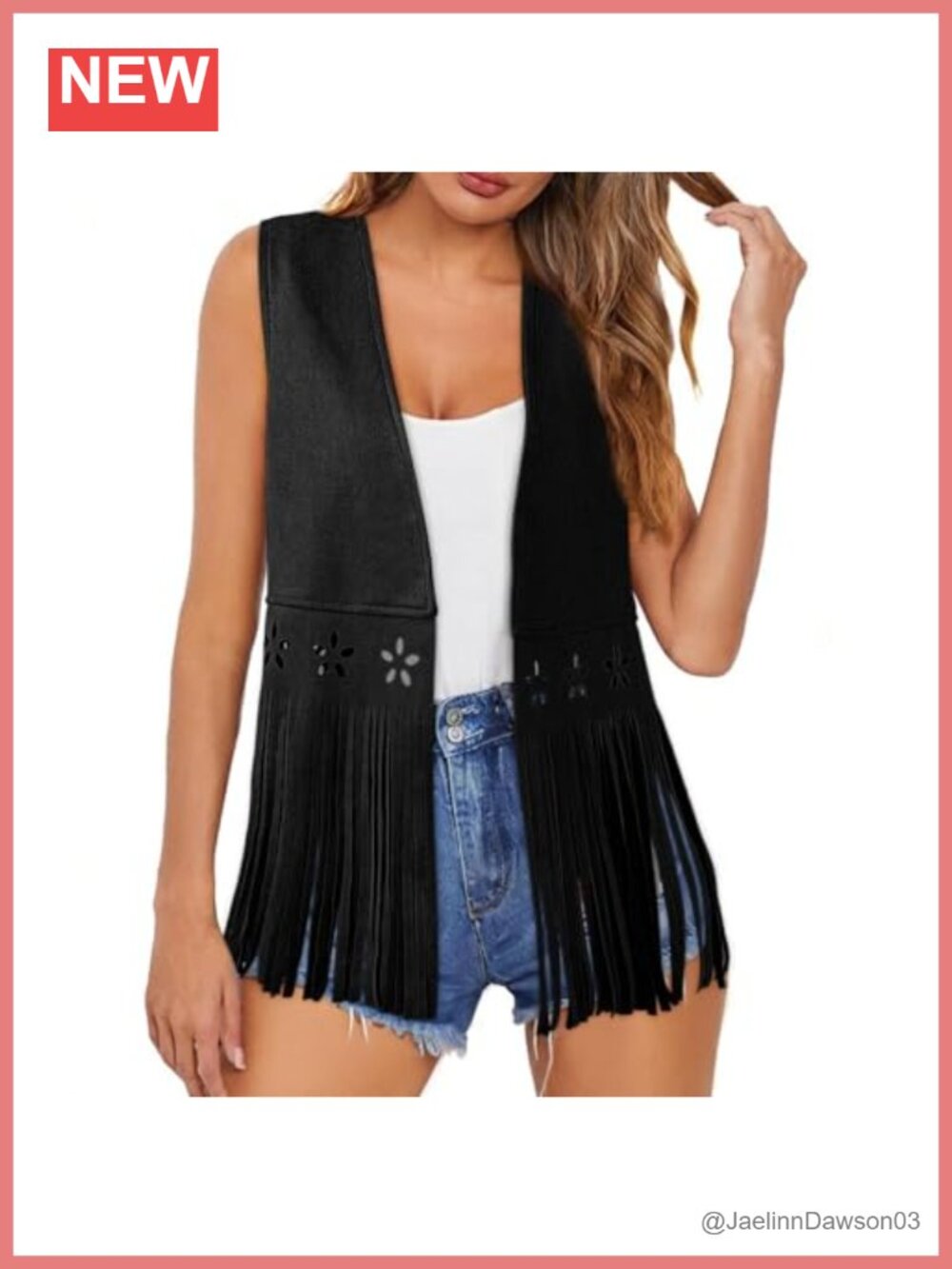 Womens Fringe Vest Cowgirl Western 70s Hippie Costume Sleeveless Faux Suede